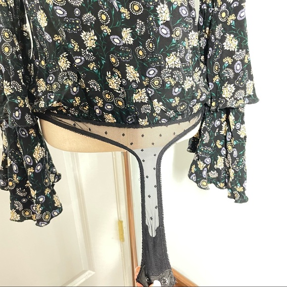 Free People She's Dainty Black Floral Print Long Sleeve Bodysuit - Picture 9 of 14